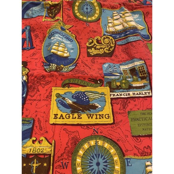 70s Kitsch Nautical Ship Navigation Map Fabric Red with backing 2 yards x 42" - Picture 3 of 4